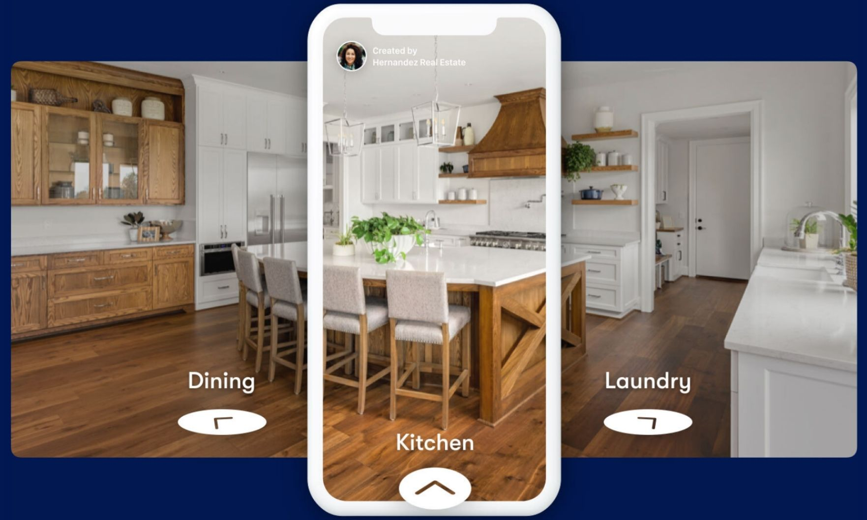 Immersive 3D home tour with room navigation on desktop and mobile